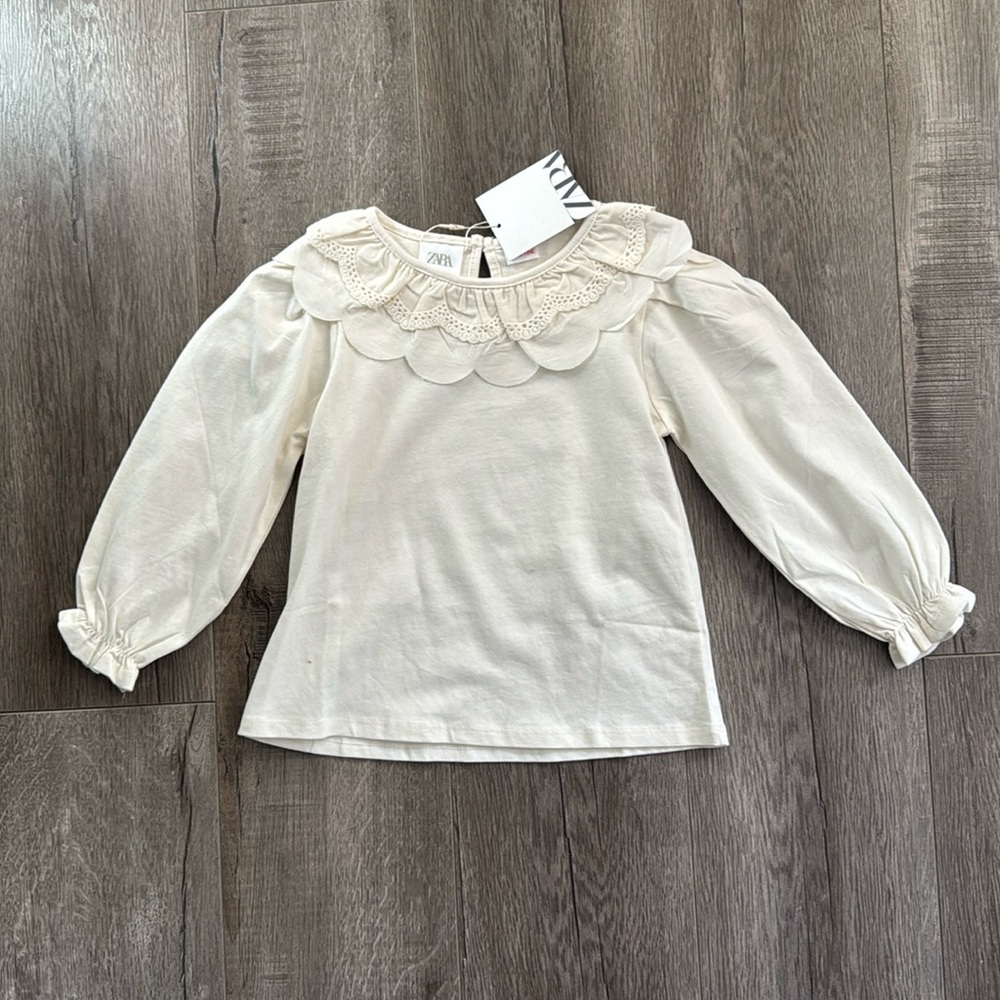 Zara Scallop Collar Long Sleeve Girls Shirt